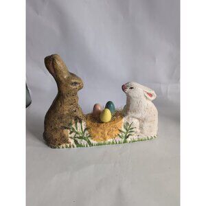 Teena Flanner EASTER BUNNIES WITH BASKET Figurine Rabbit Spring